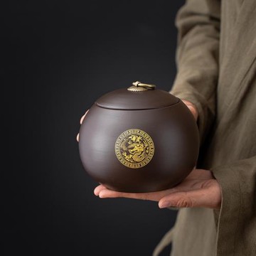紫砂茶葉罐龍鳳呈祥高檔存茶密封罐普洱空禮盒包裝描金刻繪醒茶罐