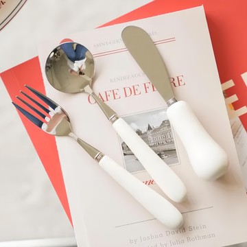 沐慕家居 胖呼呼 米白色  湯匙 + 叉子 + 刀子  1組