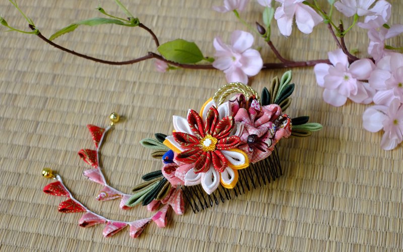 洋粋スタイル つまみ細工手作花簪 和花 綻放 紅粉系 Pinkoi 設計購物網站 Line購物