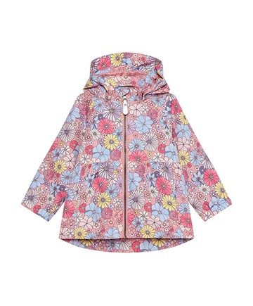 百花齊放粉色長袖防潑水連帽外套98cm