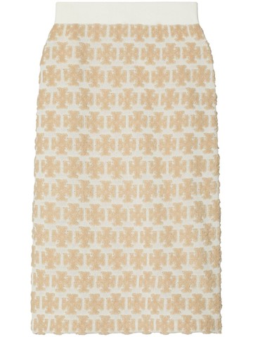 Tory Burch - Double T bouclé midi skirt - women - Polyester/Viscose - S - Neutrals