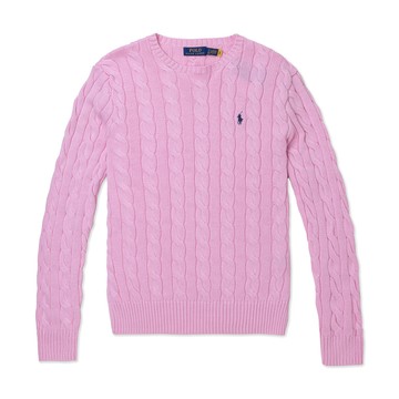 RALPH LAUREN POLO 熱銷圓領小馬麻花毛衣 上衣-粉色