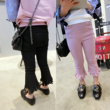 女童褲子長褲流蘇新款中小童兒童喇叭褲休閑褲女孩童褲春秋裝1入