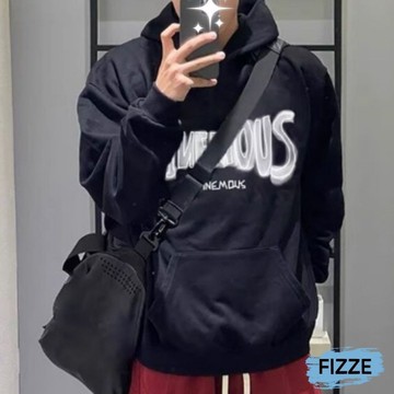 刷毛帽T 連帽上衣 大學T 衛衣 長袖上衣 潮流印花 男女情侶百搭 大尺碼 男裝 BHSW617【FIZZE】