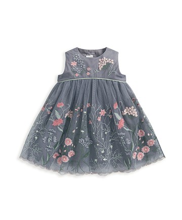 鑲花盛宴-無袖洋裝(雁灰)9-12m