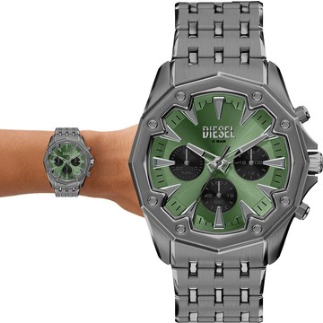 DIESEL Stinger 潮流率性風計時手錶 男錶-綠x槍灰色/48mm DZ4711