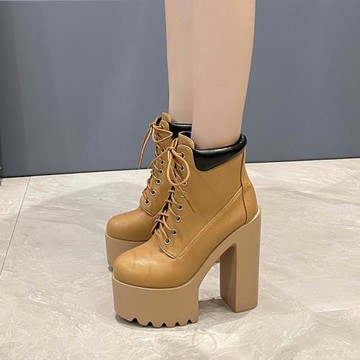 14cm超高跟厚底短靴女秋冬款防水臺粗跟馬丁靴酒吧夜店演出舞臺靴