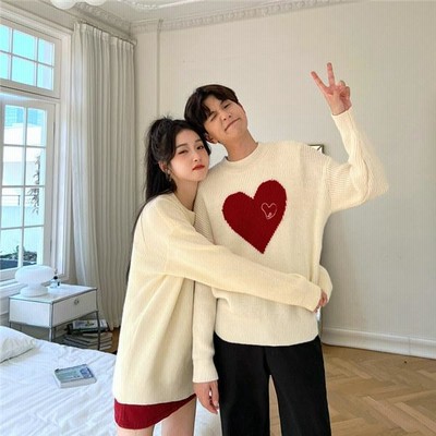 セーター ハート柄 ペアルック ペアセーター 長袖 カップルセーター ニット トップス 春秋冬 レディース メンズ ペアルック お揃い セーター ハート柄 ペアルック ペア 長袖 カップル ニット