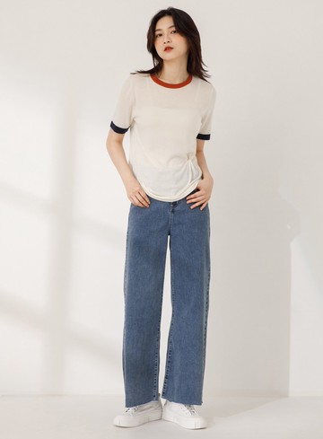 休閒圓領配色針織上衣