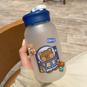 可愛網紅玻璃杯ins風磨砂水杯女學生便攜帶蓋泡茶杯子耐高溫水瓶