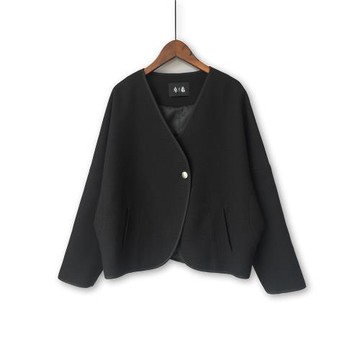 2025春秋新款長袖短外套女寬松v領開衫上衣黑色夾克氣質蝙蝠衫