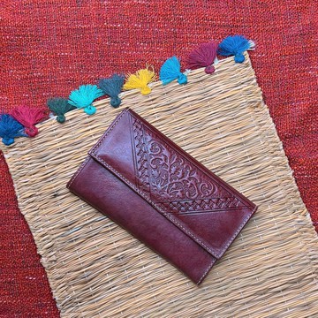 Zweena綿羊皮礦染長夾 馬拉喀什紅棕