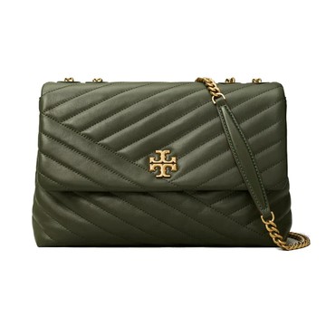 TORY BURCH - 斜紋衍縫翻蓋斜背包 (深綠)