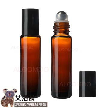 【艾洛萌】茶色滾珠玻璃瓶10ml  分裝瓶 厚玻璃瓶 鋼珠滾珠  滾珠頭 黑滾珠蓋 配件 零組件 單售 禁止使用在純精油