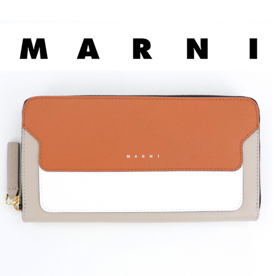 マルニ 財布 長財布 二つ折り MARNI オレンジ ホワイト バイカラー