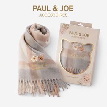 PAUL & JOE 經典格紋花卉刺繡 保暖圍巾禮盒(灰綠色｜秋冬保暖必備)