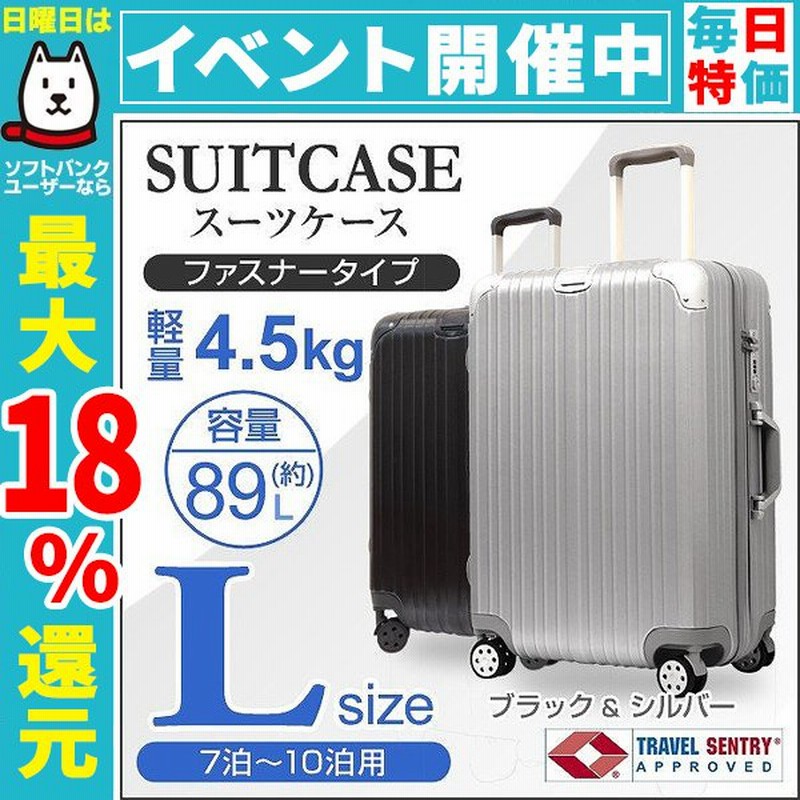 アルミフレーム キャリーケース Lサイズ 10点セット 7泊用 ブラック-