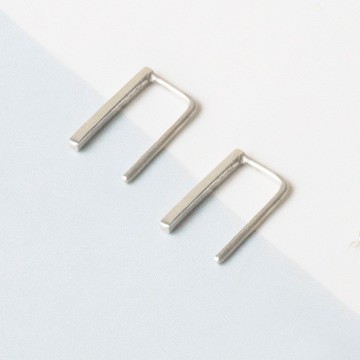 長方極簡ㄇ形 無耳扣, 耳環, 耳針-純銀