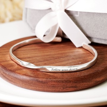 ART64 純銀刻字 迴旋扭結 925純銀手環 細版 開口式 C型手環 女生手環 情人節禮物