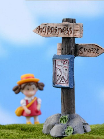 卡通zakka雜貨迷你幸福路標指示牌 拍攝道具小擺件路牌 樹枝