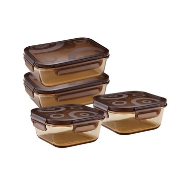 【Snapware康寧密扣】 琥珀色耐熱玻璃保鮮盒大容量4件組(D04)