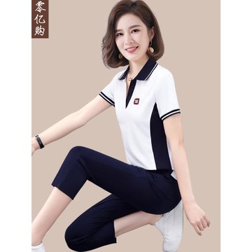 小個子媽媽夏裝2023新款短袖七分褲洋氣中老年夏季運動套裝休閑服