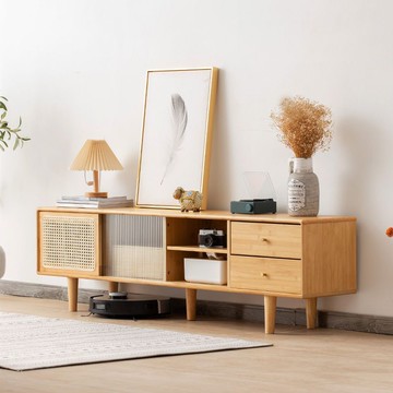 免運 電視櫃 日式電視櫃  電視柜茶幾組合小戶型簡約現代客廳原木色地柜實木日式移門儲物柜 可開發票 全館八折 工廠現貨直銷 新品特價 h9029