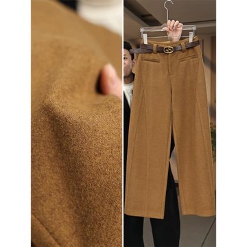 高端雪花呢闊腿褲加絨褲子女冬季高腰垂感寬松遮肉顯瘦加厚彎刀褲