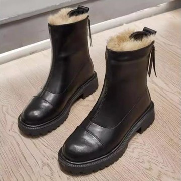 馬丁靴女真皮加絨加厚兔毛馬丁靴