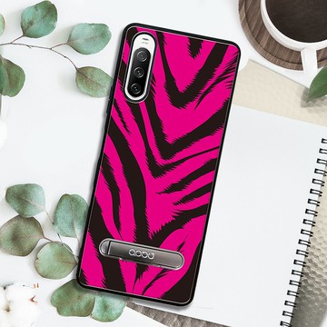 Sony Xperia 10 IV 減震立架手機殼-粉紅虎紋