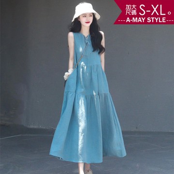 加大碼 洋裝 浪漫無袖牛仔澎澎連身洋裝(M-2XL)【XJN260445】＊艾美時尚(現+預)