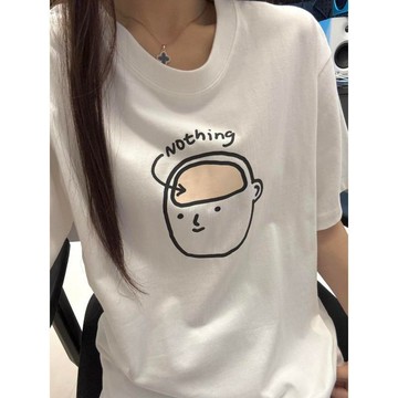 【臺灣出貨】100%純棉簡約慵懶風夏季短袖t恤nothing男女同款百搭日韓高街休閒上衣服55lkh