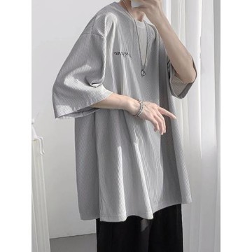 冰絲t恤短袖男夏季薄款美式潮牌垂感寬松休閑半袖上衣五分袖體恤