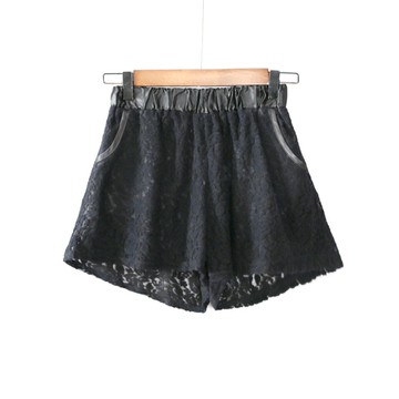 女裝短褲直筒褲松緊腰口袋百搭松緊腰蕾絲休閑褲子時尚
