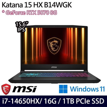MSI Katana 15 HX B14WGK-647TW(i7-14650HX/16G/1TB/RTX5070/15.6/W11)