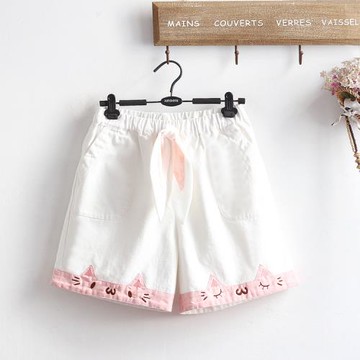 軟妹初中學生休閑褲可愛兔子耳朵飄帶寬松百搭高中生日系少女短褲