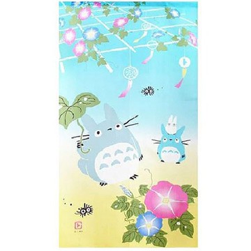 小禮堂 宮崎駿 龍貓 日製 長門簾 棉麻 布簾 窗簾 壁掛裝飾 85x150cm (藍黃 花朵)4943741-001652