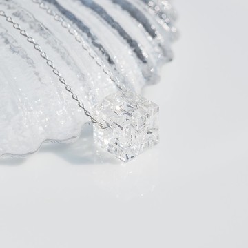 立方體玻璃 (迷你方塊 【透明】) 項鍊 【可選棉繩、純銀925】