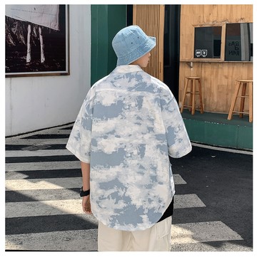 FINDSENSE X  男原創港風扎染云朵袖襯衫