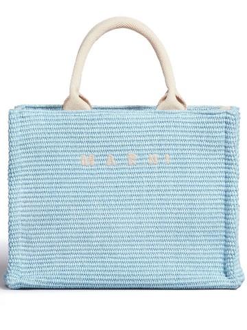 Marni - logo-embroidered raffia tote bag - women - Cotton/Polyamide - One Size - Blue