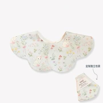 【安琪兒婦嬰百貨】棉嬰庫 MianYingKu 嬰兒純棉防水圍兜/新生兒圍兜口水巾/雲朵360圍兜 (貓咪莊園)