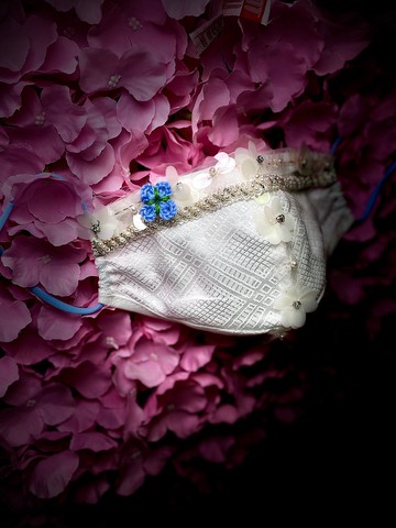 OTT獨一無二•Unique*華麗釘珠白色暗花絲麻布口罩Maskマスク*