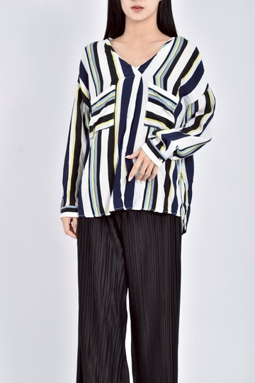 (XL) 【簡立喆私服】質感條紋七分袖白色長袖上衣