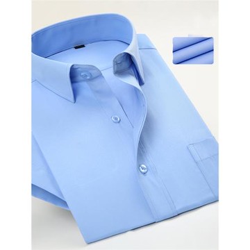 男士純藍色短袖襯衫商務休閑修身白襯衣工裝正裝職業裝加大碼薄款