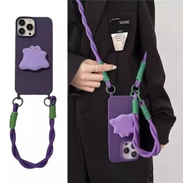 適用蘋果17promax手機殼16p紫怪獸支架彩繪iphone15pro簡約14雙掛孔13軟保護套背帶掛繩16手提女