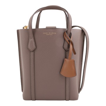 TORY BURCH PERRY 荔枝紋皮革手提/斜背手機包(褐灰色)mini