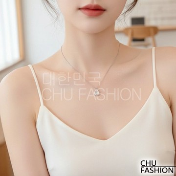 【CHU】韓國直輸 銀鍊水滴鑽飾項鍊 韓系高雅閃耀款