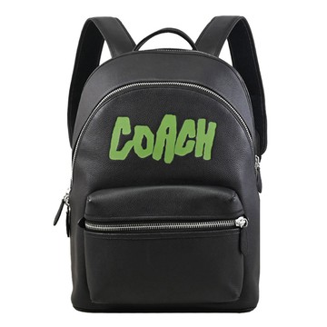 COACH CBN33 CHARTER 塗鴉標誌LOGO雙層雙拉鍊大後背包.黑