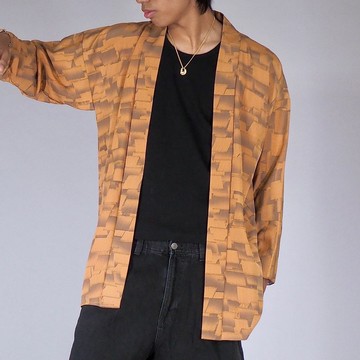 【日本製造】 柔軟絲羽織開襟衫、男女通用、和服夾克、沙橙色