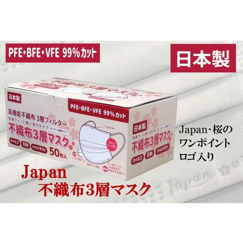 50枚 Japan 桜 不織布 日本製 マスク ワンポイント ロゴ入り 可愛い 立体 プリーツ 呼吸しやすい 耳が痛くならない 花粉 99 国産 不織布マスク 売れ筋 通販 Lineポイント最大0 5 Get Lineショッピング